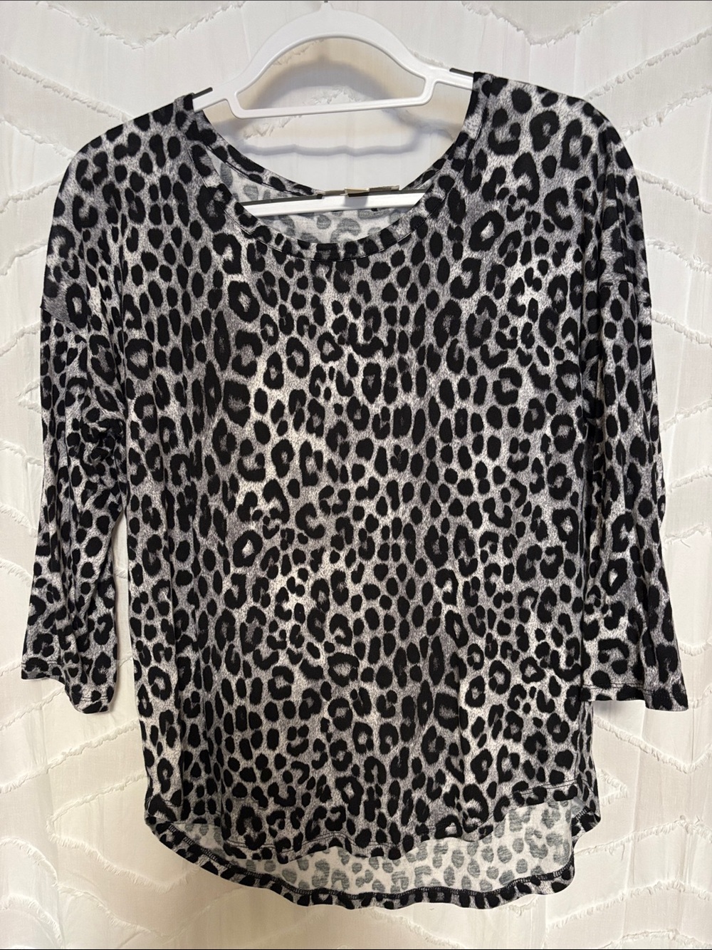 Michael Kors Black and White Leopard Print Long Sleeve Top